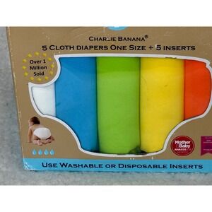 Charlie Banana 5 Cloth Diapers One Size‎ + 5 Inserts Multi Color Reusable Set